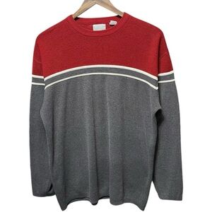 Vintage 90s 2000s Red Grey White Point Zero horizontal striped crewneck sweater
